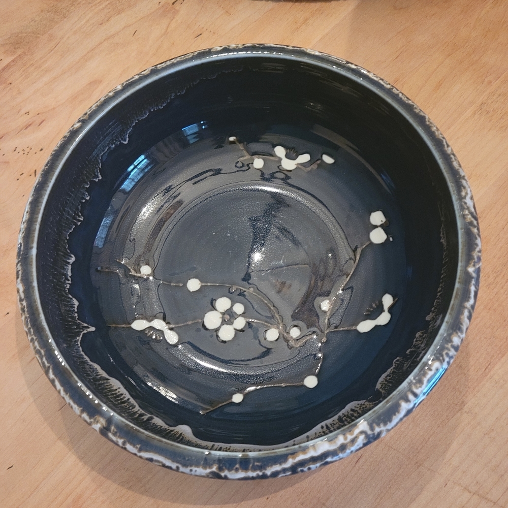 Cobalt blue glazed Blossoms 9" bowl pottery